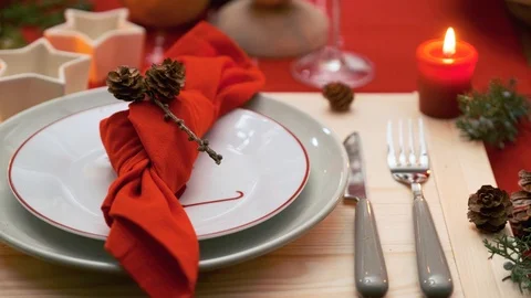 Christmas table setting Stock Footage 120204279