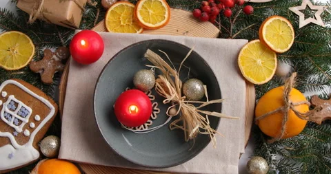 Christmas table setting. Holiday concept Stock Footage 221993572