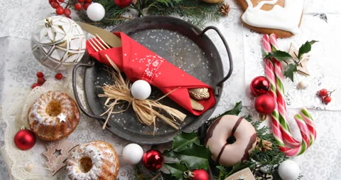 Christmas table setting. Holiday concept Stock Footage 222500696