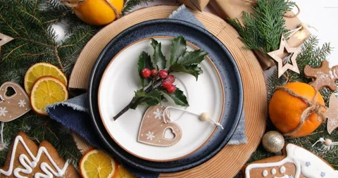 Christmas table setting. Holiday concept Stock Footage 222501389