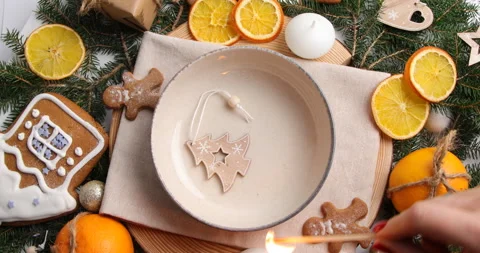 Christmas   table setting. Holiday concept, rotation, top view.  Stock Footage 226902960