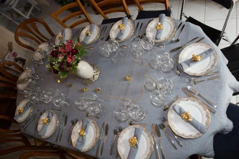 Christmas table setting. holiday decorations Stock Photos