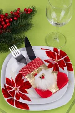 Christmas table setting with ornaments Stock Photos