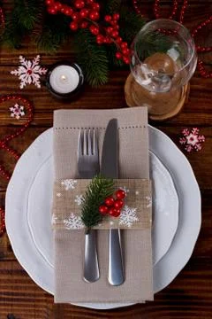 Christmas table setting Stock Photos