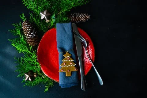 Christmas table setting Stock Photos