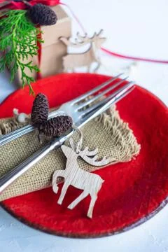 Christmas table setting Stock Photos