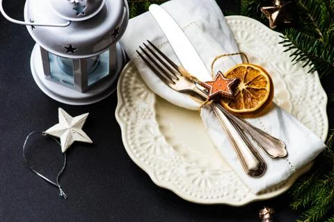 Christmas table setting Stock Photos