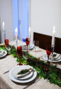 Christmas table setting Stock Photos