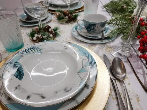 Christmas table setting Stock Photos