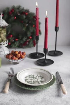 Christmas table setting. Stock Photos