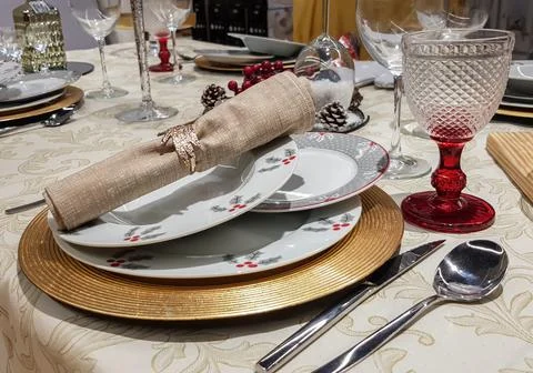 Christmas table setting Stock Photos