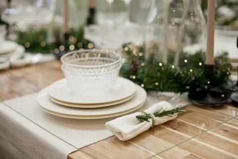 Christmas table setting Stock Photos