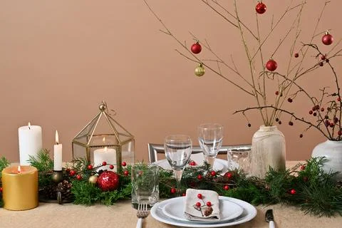 Christmas table setting Stock Photos