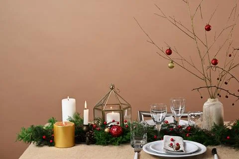 Christmas table setting Stock Photos