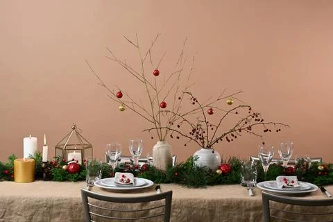 Christmas table setting Stock Photos