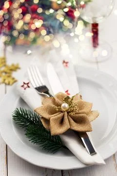 Christmas table setting Stock Photos