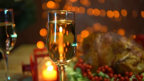 Christmas table setting with turkey. Stock Footage 82081290