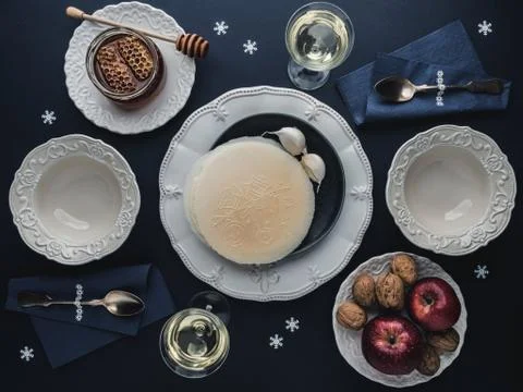 Christmas table setting for two with decoration. Stock Photos