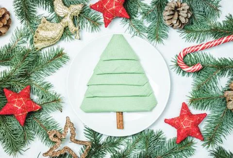 Christmas table setting with vintage dishware Stock Photos