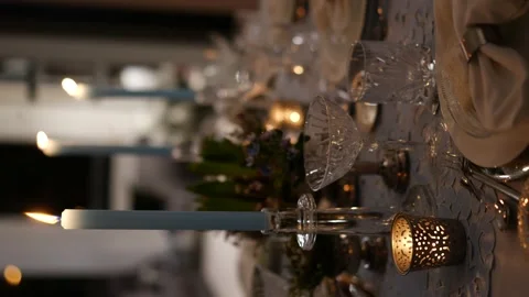 Christmas table setting in white and blue colors at evening. Stock Footage 167170249