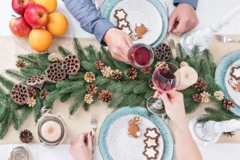Christmas table, top view Stock Photos