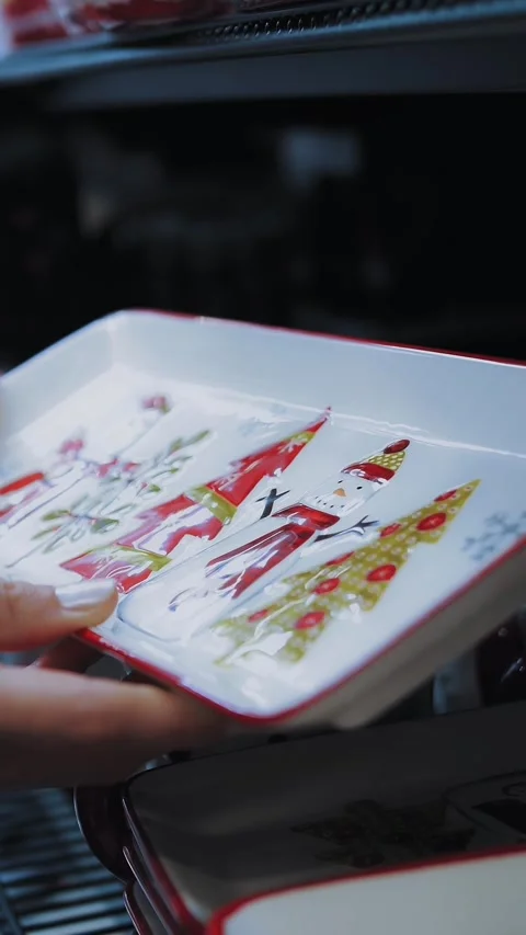 Christmas tableware. Christmas plate. close-up. in a supermarket or shopping Stock Footage 313346225