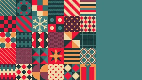Christmas Teal Geometric Patchwork Wreath Snowflake Gift Copy Space Ilustración de archivo