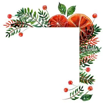 Christmas text space coner frame with watercolor ale and spices Stock Illustration