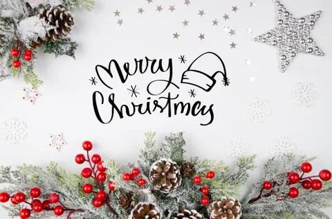 Christmas theme background with decorating elements, silver star,fir tree Stock Photos