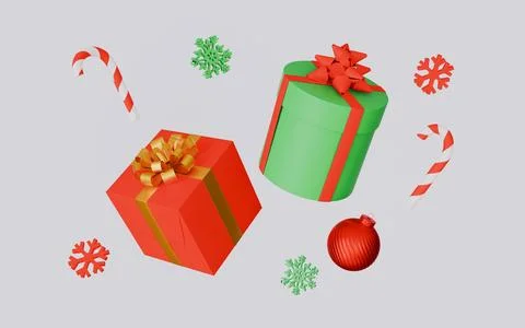Christmas theme elements, Christmas gift and decorations 3d illustration Illustrazione stock