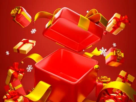 Christmas theme opened gift box for product advertisement, 3d illustration Stock Illustration