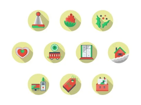 Christmas theme round flat color vector icons set Stock Illustration