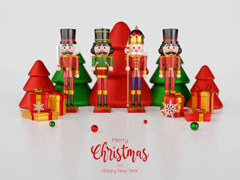 Christmas theme of set of nutcracker with Christmas ornaments, 3d illustratio Stock Illustration