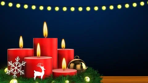 Christmas theme with string lights, candles and decorations Illustration