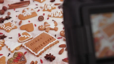 Christmas theme vlog content creation or seasonal sweets photo shoot Video stock 143130536