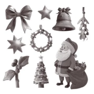 Christmas themed halftone elements set with a retro naive clay feel , featuring Stock Illustration