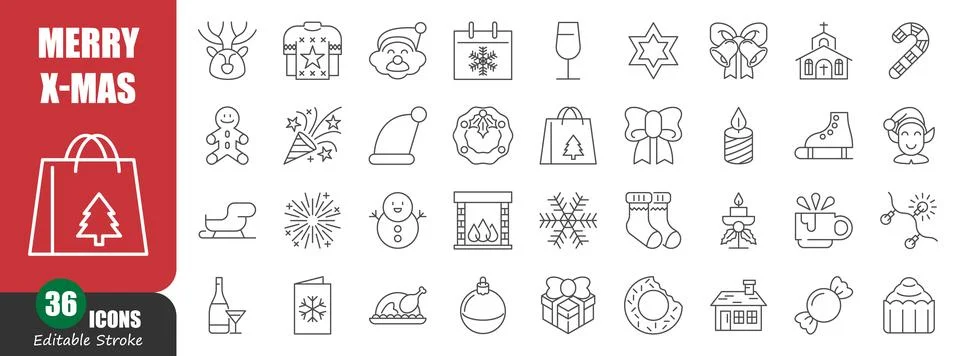 Christmas thin line icon . Editable stroke . Vector . Set 4 of 5 . イラスト素材