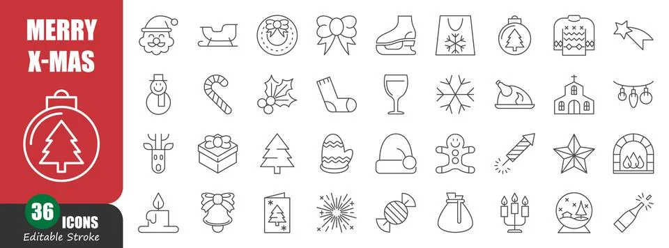 Christmas thin line icon . Editable stroke . Vector . Set 1 of 5 . Stock Illustration