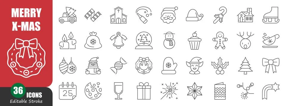 Christmas thin line icon . Editable stroke . Vector . Set 2 of 5 . Stock Illustration