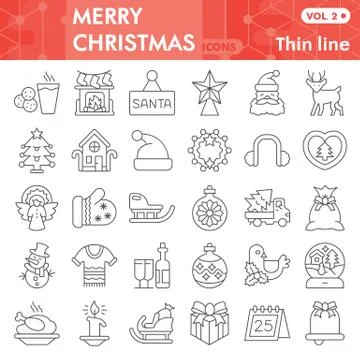 Christmas thin line icon set, New Year symbols collection or sketches. Winter Stock Illustration