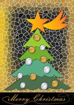 Christmas three on mosaic background Stock Illustration