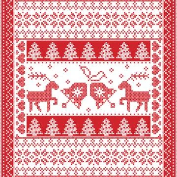 Christmas tile style withe reindeer and bells Stock Illustration
