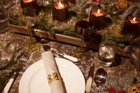 Christmas tiled table Stock Photos