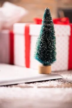 Christmas time boxes goft on a table Stock Photos