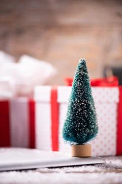 Christmas time boxes goft on a table Stock Photos