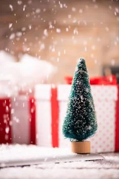 Christmas time boxes goft on a table Stock Photos