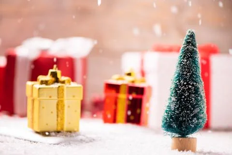 Christmas time boxes goft on a table Stock Photos