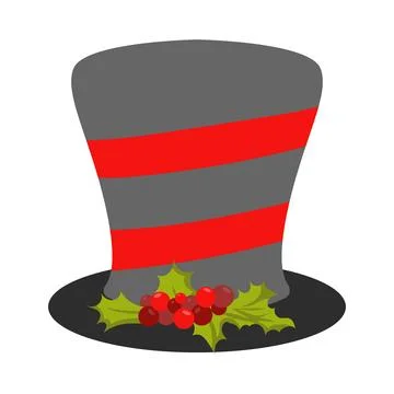 Christmas top hat in flat design. Elegance black cap with holly for holiday.  Stock Illustration