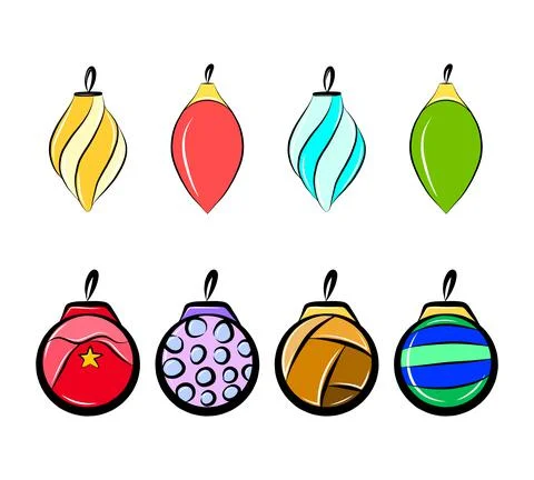 Christmas toy collection vector isolated icon sketch colorful set tree decora Stock Illustration