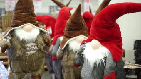 Christmas toy gnomes in the store Stock Footage 258477148
